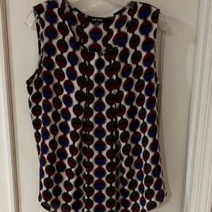 Nine West Sleeveless Blouse with Bold Pattern - burgundy, brown, blue